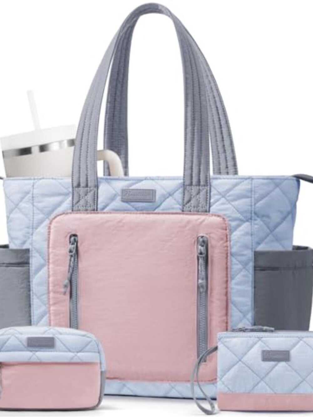 Quilted Puffer Tote Bag Lightweight Laptop Work Gym Travel Shoulder Bag